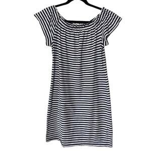 Vineyard Vines Off Shoulder Navy White Striped Jersey Dress XS Preppy Cute